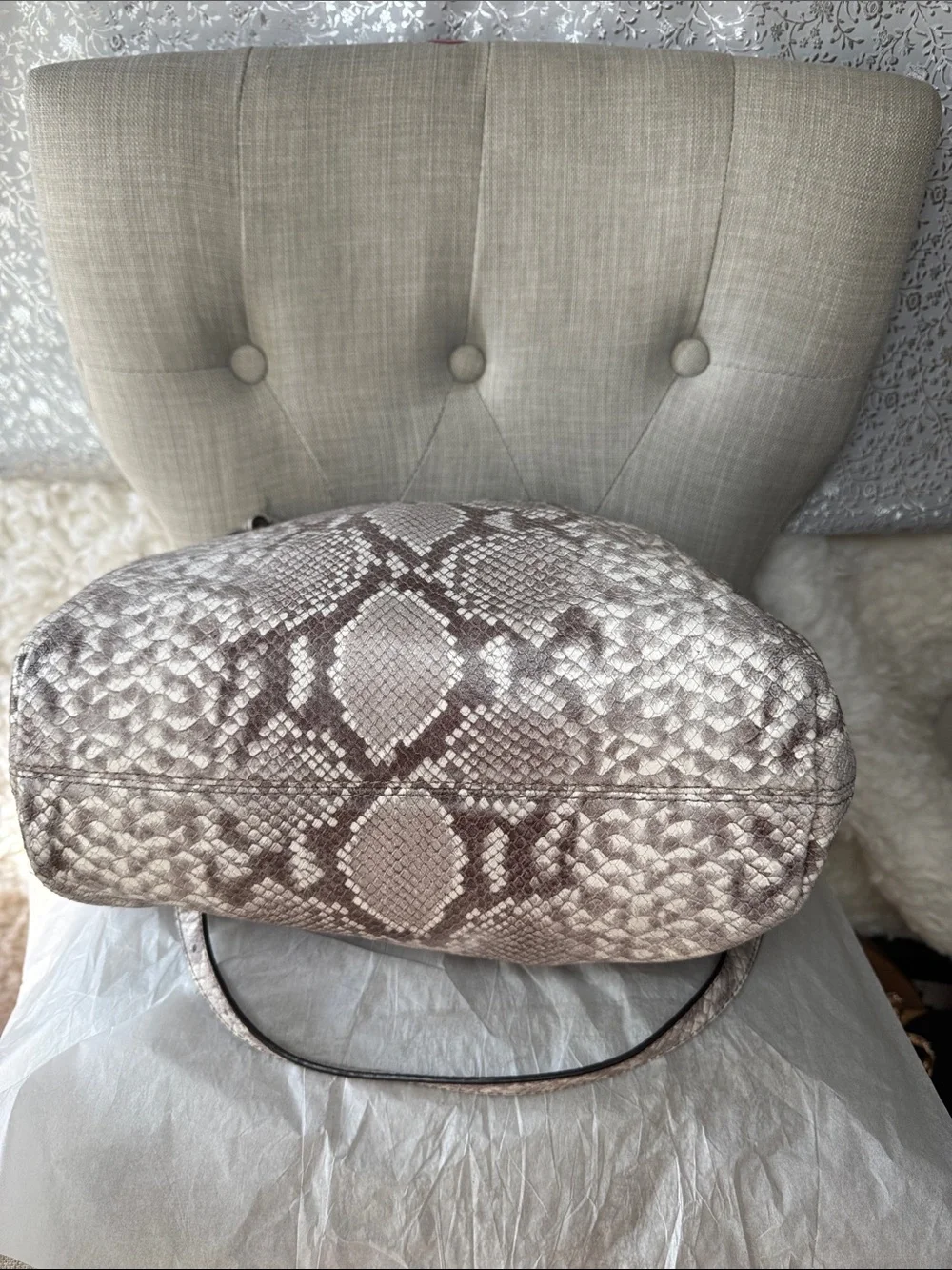 Michael Kors Beige Snake-Print Shoulder Tote with Matching Wallet